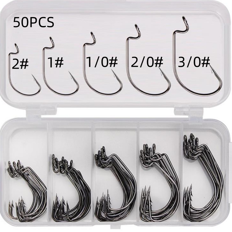 Fishing Hook Box - 50개/박스 고탄소강 낚시 바늘 오프셋 와이드