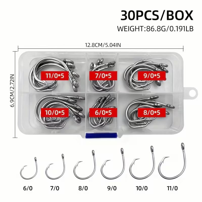 30개/박스 낚시 바늘 스테인리스 스틸 와이드 갭 서클 - Fishing Hook Assortment 리뷰 및 가격