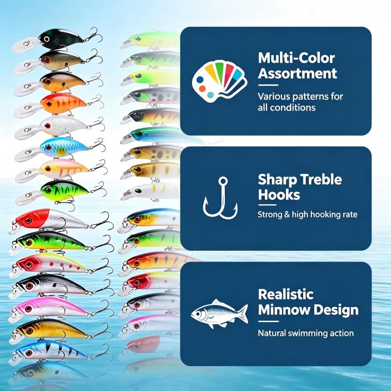 낚시 미끼 미노우 하드 베이트 세트, 날카로운 트레블  - Fishing Hook Assortment 리뷰 및 가격